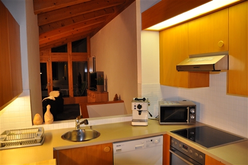 Küche mit Sicht in den Wohnbereich